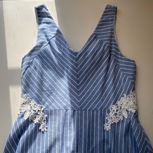 Francesca’s Sundress- Size L- Blue and White/Lace- With pockets! Worn once!